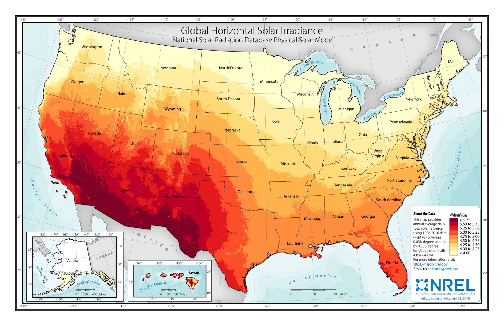 The National Renewable Energy Laboratory's map of solar irradiance in the U.S.