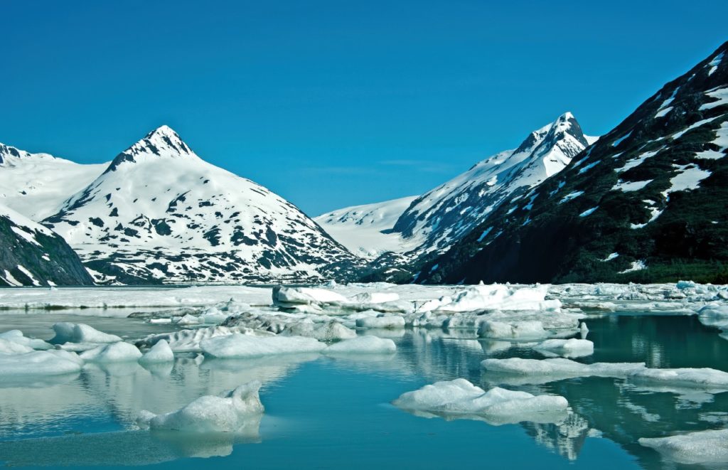 Melting glacier and glacial ice in Alaska because of climate change