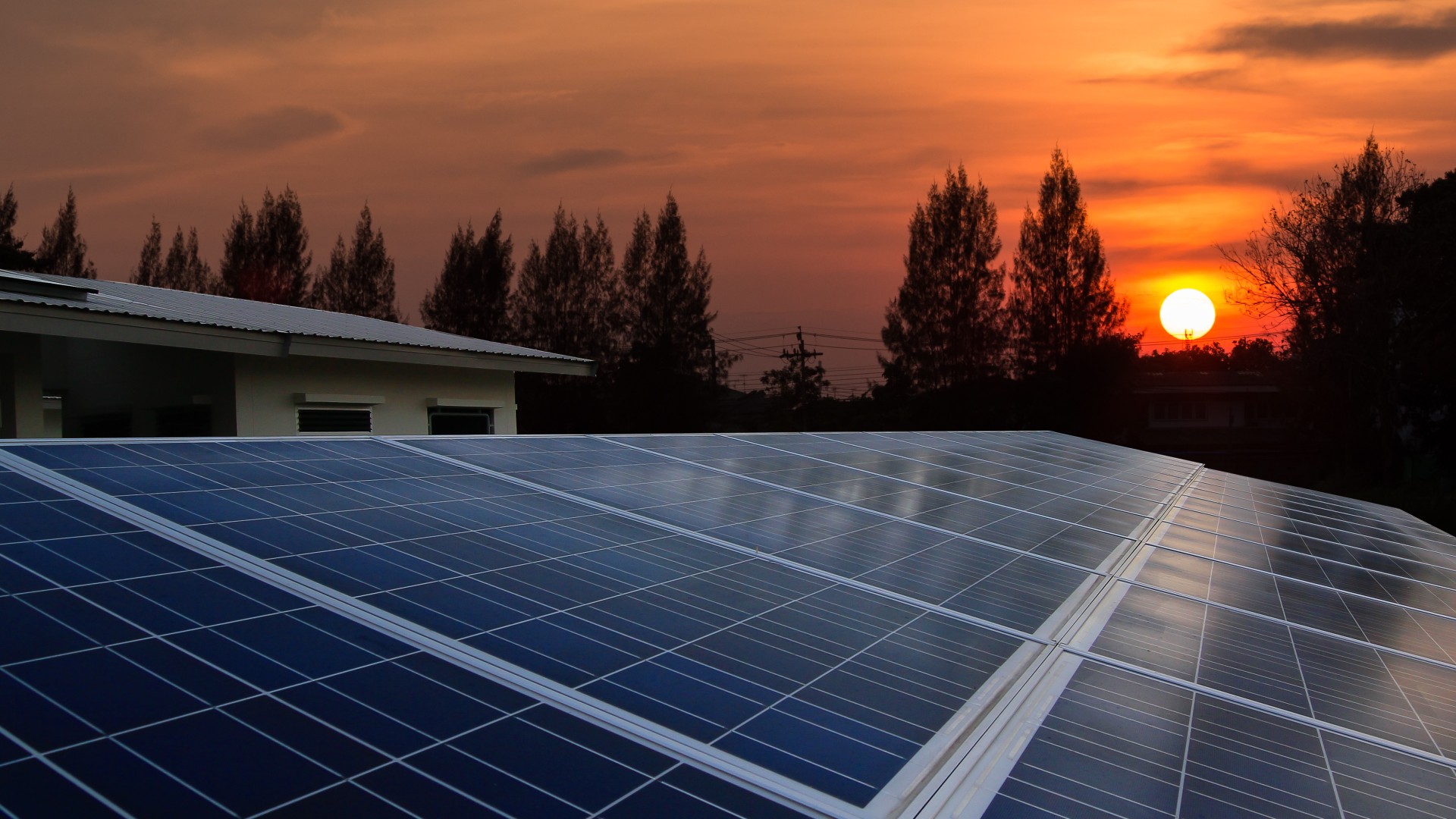Solar panels absorbing the last bit of light before the sun sets